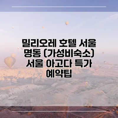 밀리오레 호텔 서울 명동 (가성비숙소) 서울 아고다 특가 예약팁
