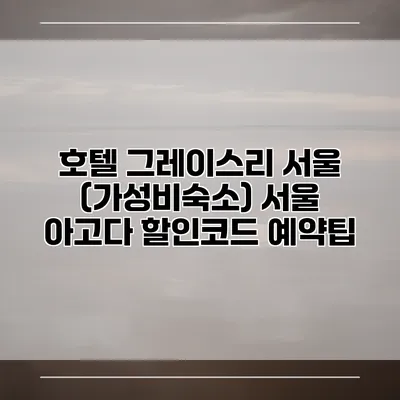 호텔 그레이스리 서울 (가성비숙소) 서울 아고다 할인코드 예약팁