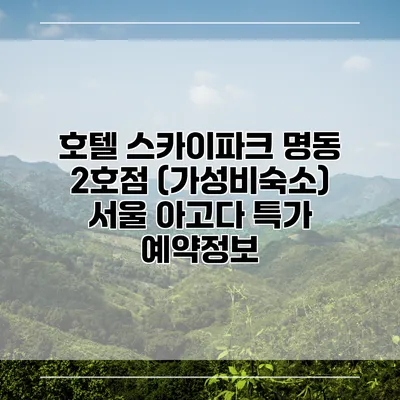 호텔 스카이파크 명동 2호점 (가성비숙소) 서울 아고다 특가 예약정보